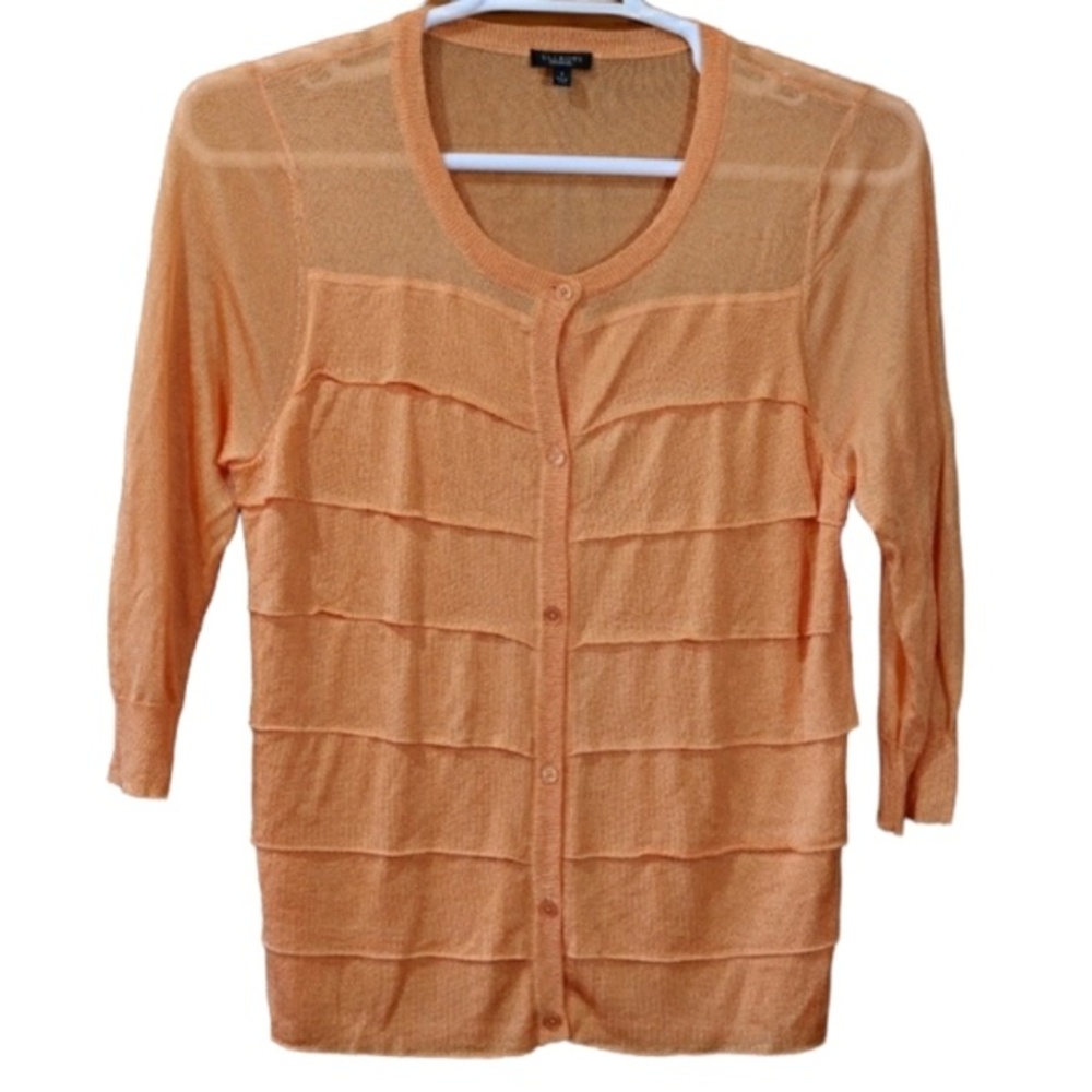Talbots Orange Tiered Ruffle Cardigan Sweater Large Lightweight Layering Piece